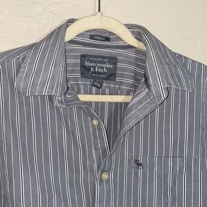 Abercrombie and Fitch grey stripe muscle button up shirt